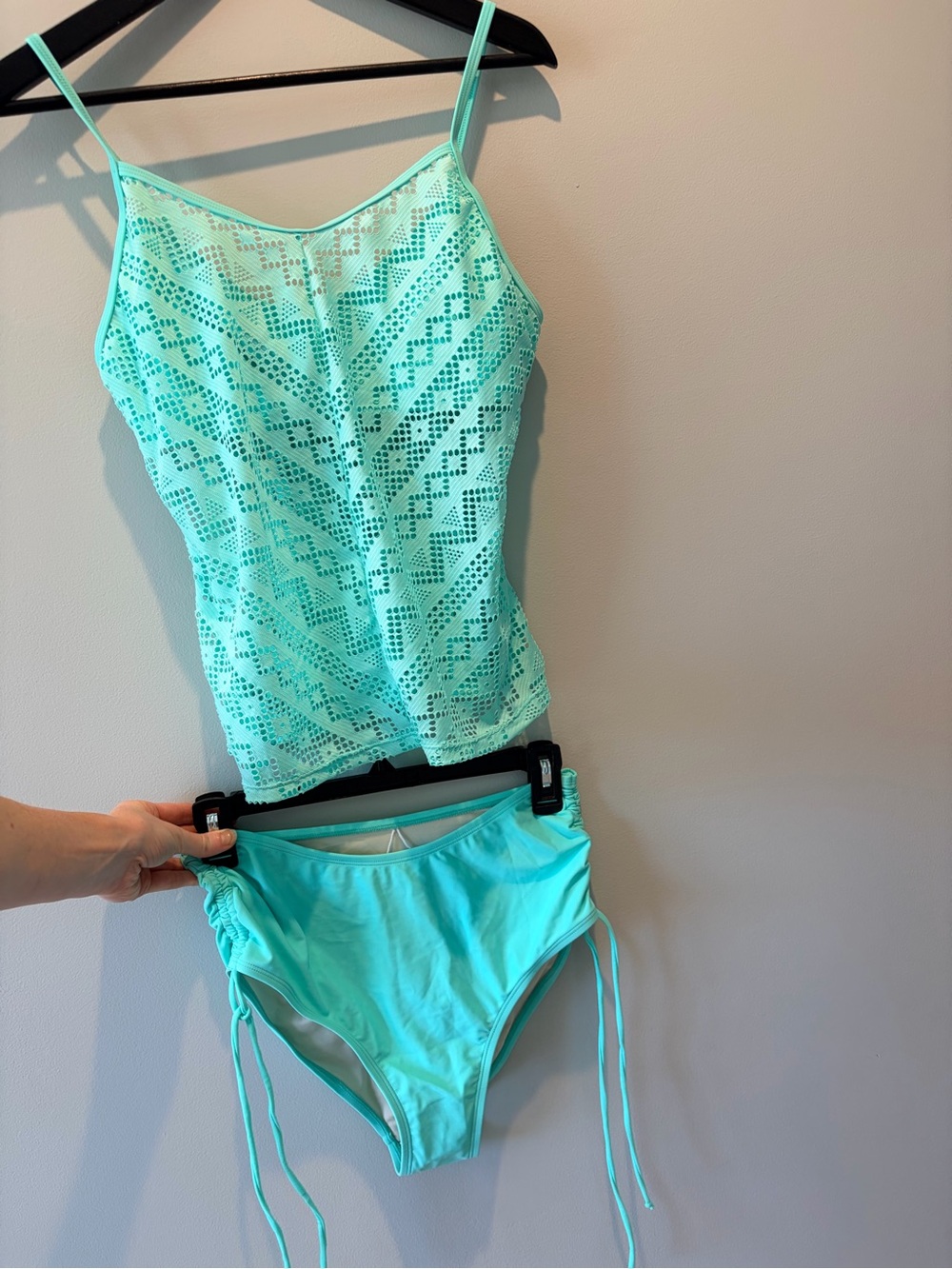Cupshe Mint Green Lace Overlay Tankini with High-Waist Bottoms
